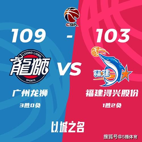 CBA常规赛：广州109-103逆转福建取3连胜,崔永熙21+8+5,陈盈骏20+8