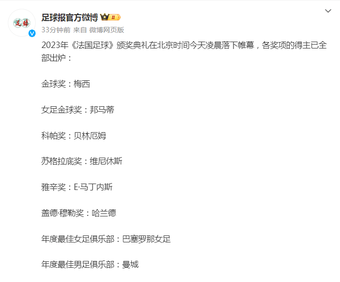 再次刷新纪录！36岁梅西第8次获金球奖！梅西：”我很幸运能加入历史上最好的球队”，将奖献给过世的球王