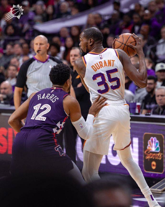 NBA赛况::NBA最新赛况76人112-100太阳 取四连胜NBA赛况，恩比德26分 杜兰特空砍31分布克缺阵